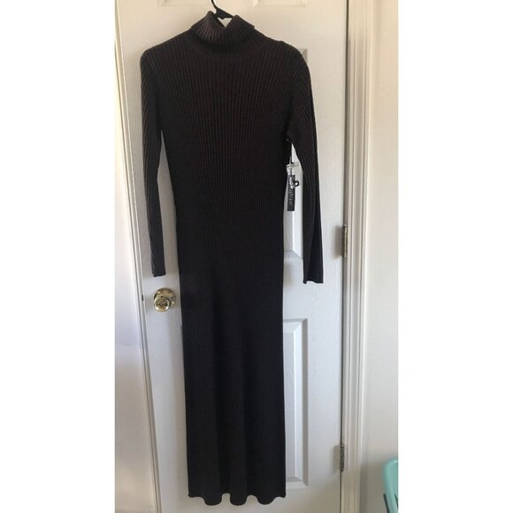 Vtg 2 Piece Paraphrase Maxi Brown Turtle Neck Dress With Faux Leather Vest M - Picture 7 of 10